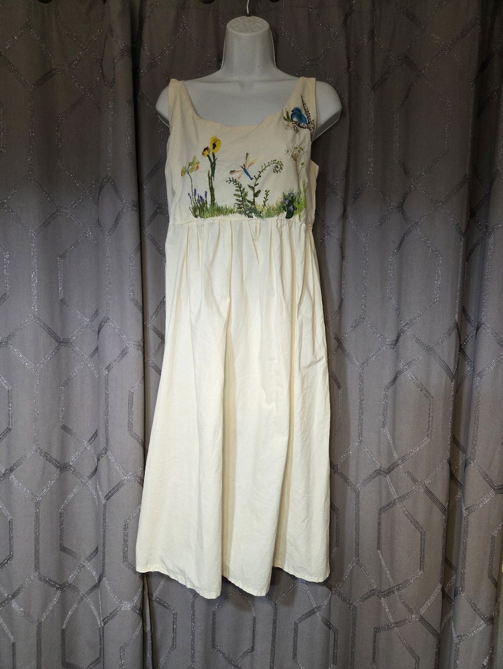 Vintage Hand Made Cream Pull Over Embroidered Dress S